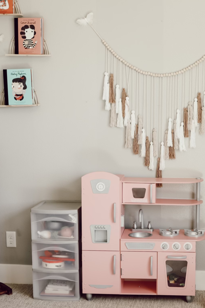 Pink play kitchen toddler girl playroom