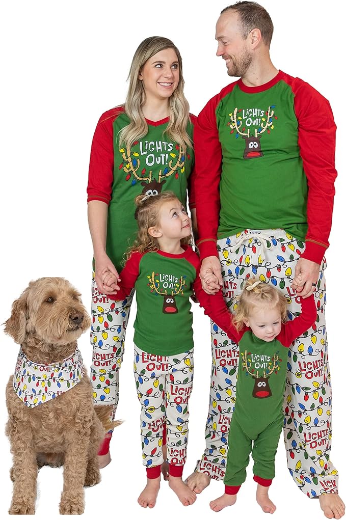 Lazy One Lights Out Matching Family Christmas Pajamas, Matching Christmas PJs For Family, Adult, Teen, Kid, and Baby Pajamas