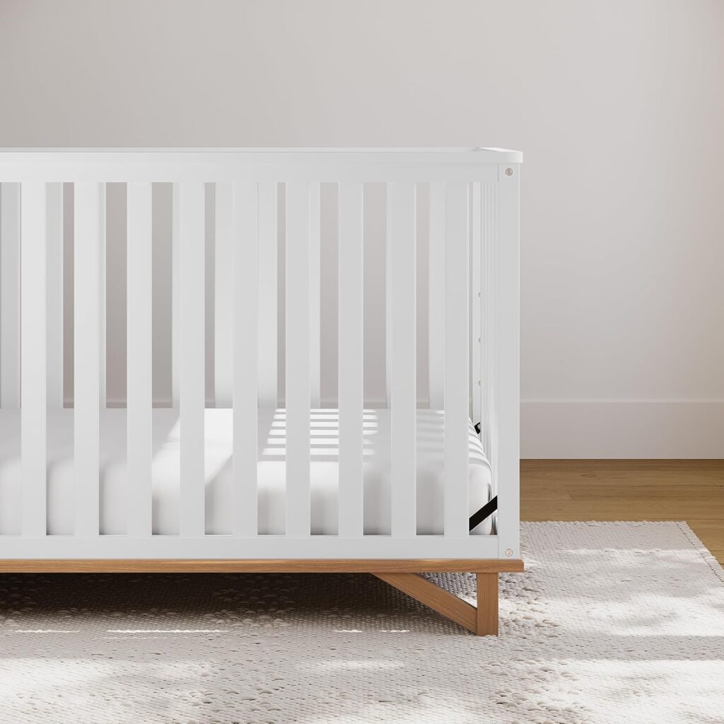 Storkcraft Santa Monica 5-in-1 Convertible Crib (White with Vintage Driftwood) – GREENGUARD Gold Certified, Modern Design, Two-Tone Baby Crib, Converts to Toddler Bed, Daybed and Full-Size Bed