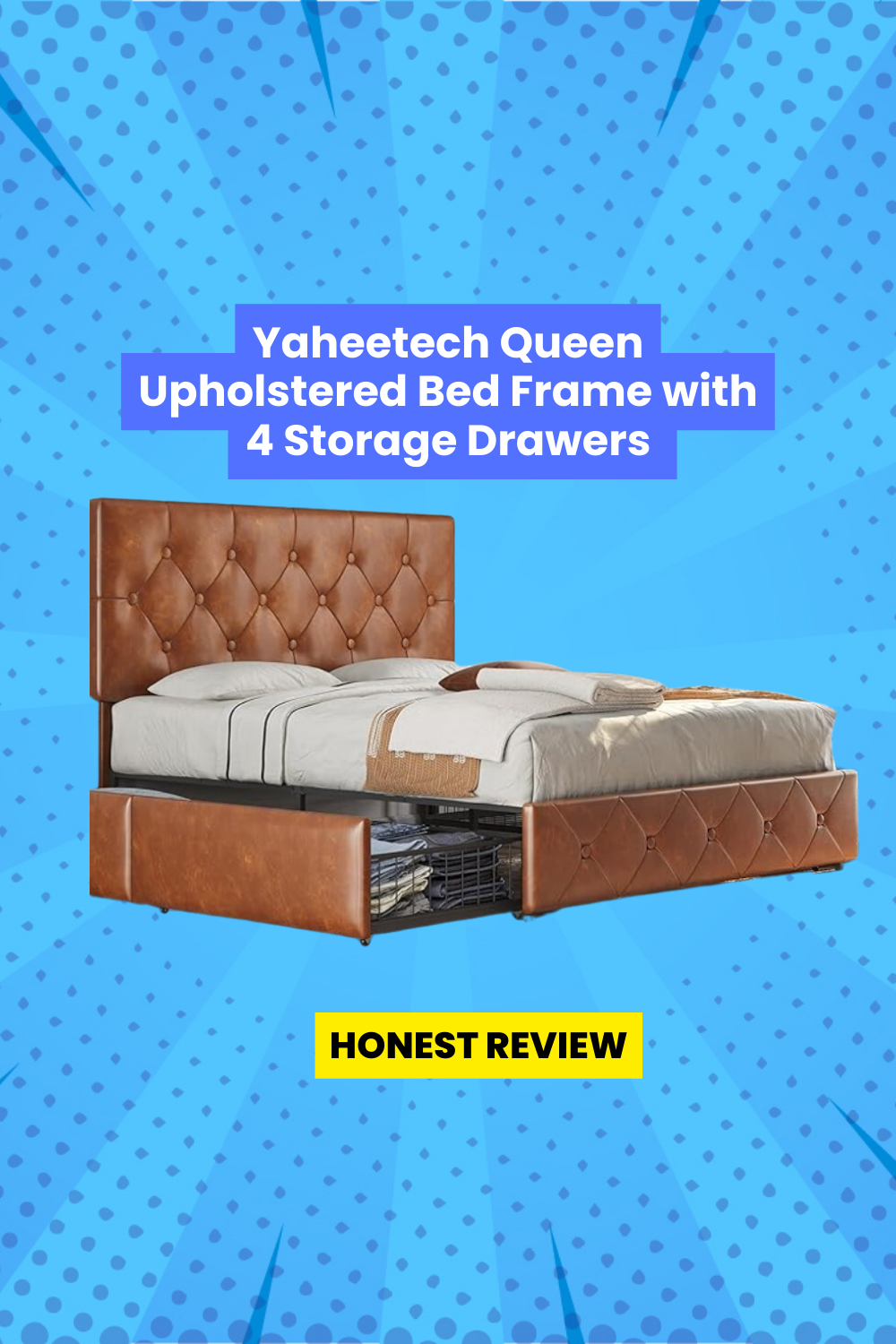 Yaheetech, Queen bed frame, Upholstered bed frame, Storage bed frame, Adjustable headboard, Faux leather bed frame, Platform bed, Mattress foundation, Wooden slats, No box spring needed, Amber brown, Bedroom storage, Drawer bed frame, Space-saving bed frame, Home organization, Bedroom furniture, Diamond tufted headboard, Sturdy bed frame, Durable construction, Easy assembly, Comfortable bed frame, High-grade materials, Interior steel framework, Premium wooden slats, Maximum weight capacity, Stylish design, Bedroom decor, Storage solutions, Convenient drawers, Clutter-free bedroom, Restful sleep, Long-lasting mattress, Extend mattress life, Foam padding, Noise-free sleep, Bedroom upgrade, Versatile bed frame, Modern design, Home improvement, Bedroom makeover, Sleep in style, Functional furniture, Quality craftsmanship, Affordable bed frame, Value for money, Furniture with storage, Easy maintenance, Bed frame with drawers